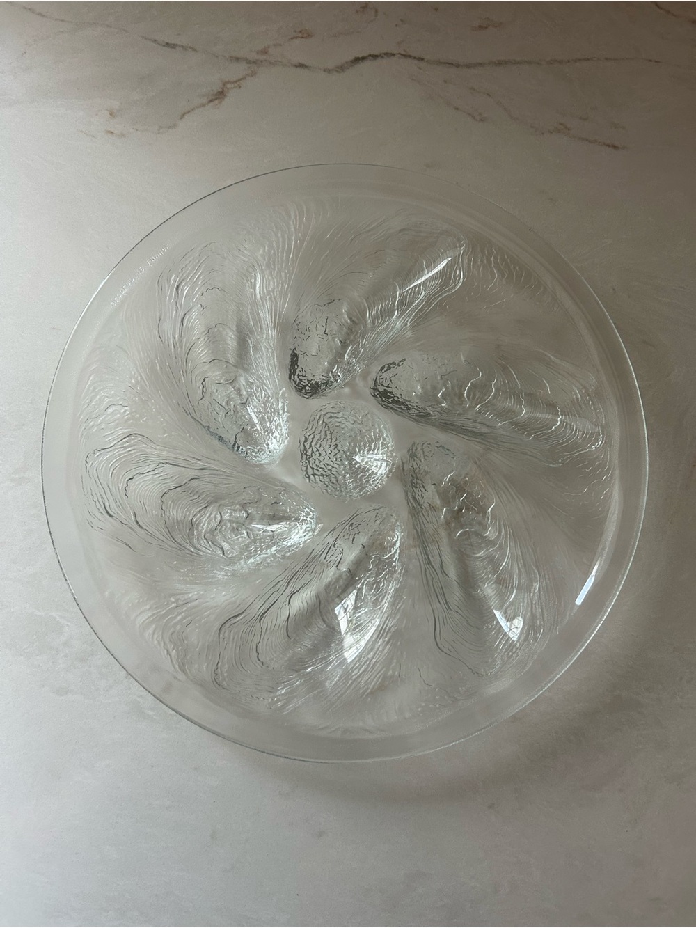 Arcoroc France Clear Glass Oyster Plate 6 Well Seafood Serving Platter 10.5”